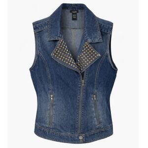 Rue 21 Women’s Denim Vest Large Blue Studded Bronze Button Front Jean Vest